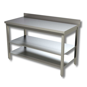 Tavolo da lavoro su gambe – con doppio ripiano – con alzatina – 1400 × 700 × 850 mm