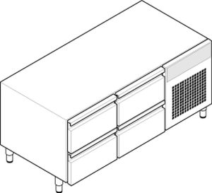 Base refrigerata GN1/1 – 4 cassetti con gas R290 Tecno70 dim. cm 140x65x62h – Tecnoinox