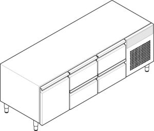 Base refrigerata GN1/1 – 1 porta – 4 cassetti con gas R290 Tecno70 dim. cm. 175x65x62h – Tecnoinox
