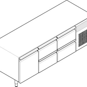 Base refrigerata GN1/1 – 1 porta – 4 cassetti con gas R290 Tecno70 dim. cm. 175x65x62h – Tecnoinox