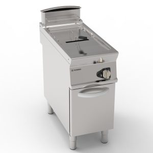 Friggitrice gas vasca singola 17lt con fondo V freestanding su vano chiuso – cestelli coperchi e vasca recupero olio inclusi – Tecnoinox