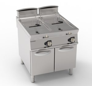 Friggitrice gas vasca doppia 17+17lt con fondo V freestanding su vano chiuso – TECNO 90 – Tecnoinox