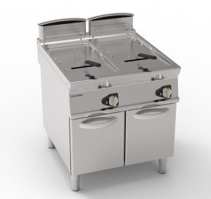 Friggitrice gas vasca doppia 21+21lt con fondo V freestanding su vano chiuso – Tecnoinox