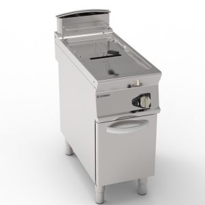 Friggitrice gas vasca singola 17lt con scambiatori in vasca freestanding su vano chiuso – cestelli, coperchi e vasca recupero olio inclusi – Tecnoinox