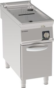Friggitrice elettrica vasca singola 17lt con resistenze rotanti in vasca freestanding su vano chiuso – cestelli, coperchi e vasca recupero olio inclusi – Tecnoinox