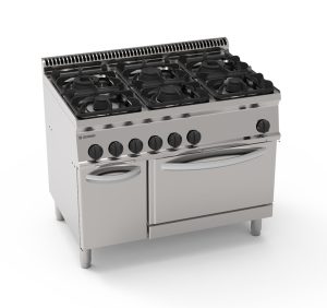 Cucina gas 6 fuochi con forno gas statico GN2/1 e 1 griglia – Tecnoinox