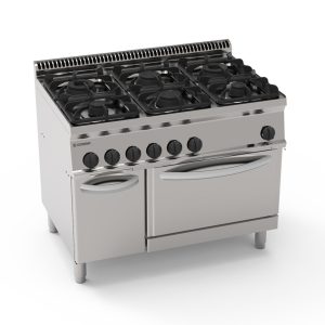 Cucina gas 6 fuochi con forno gas statico GN2/1 e 1 griglia – Tecnoinox