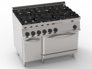 Cucina gas 6 fuochi con forno elettrico convezione GN1/1 e 1 griglia – Tecnoinox