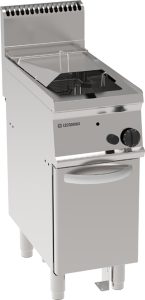 Friggitrice gas vasca singola 14lt con scambiatori in vasca freestanding su vano chiuso – coperchi, cestelli e vasca recupero olio inclusi – Tecnoinox