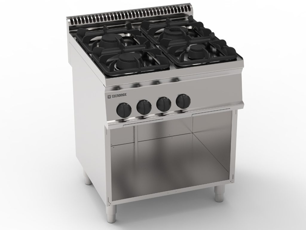 Piano cottura gas 4 fuochi freestanding su vano aperto – Tecnoinox