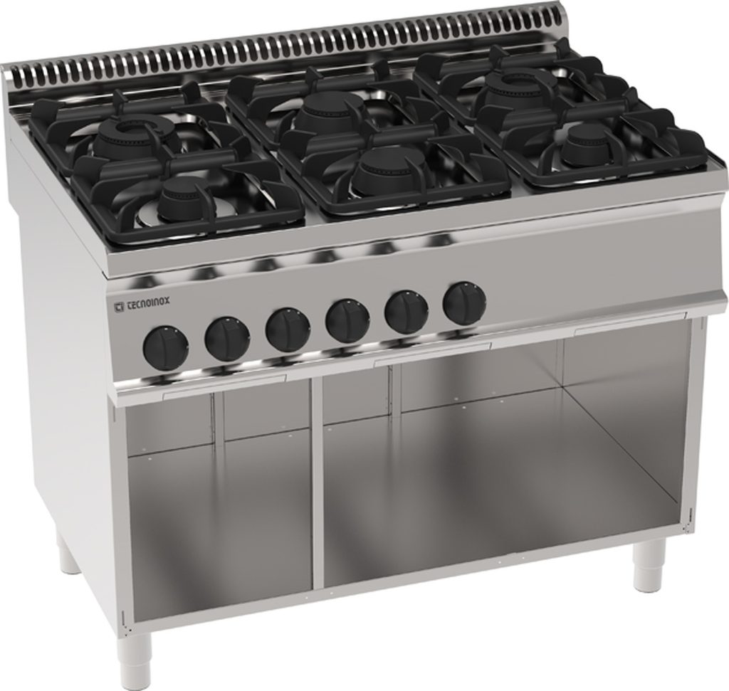Piano cottura gas 6 fuochi freestanding su vano aperto – Tecnoinox