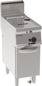 Friggitrice gas vasca singola 13lt con fondo V freestanding su vano chiuso – cestellicoperchi e vasca recupero olio inclusi – Tecnoinox