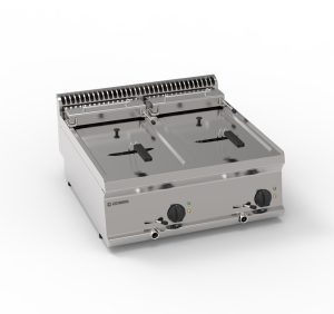 Friggitrice elettrica vasca doppia 8+8lt con elementi riscaldanti in vasca basculanti top – cestelli e coperchi inclusi – Tecnoinox
