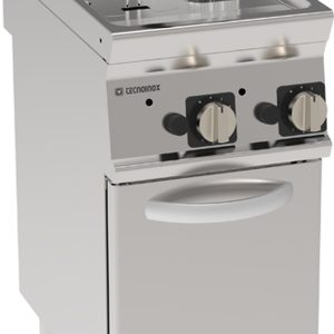 Friggitrice gas vasca doppia 8+8lt con scambiatori in vasca freestanding su vano chiuso – cestelli, coperchi e vasca recupero olio inclusi – Tecnoinox