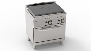 Cucina gas tutta piastra su forno gas statico GN2/1 con 1 griglia – Tecnoinox