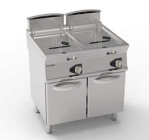 Friggitrice gas vasca doppia 13+13lt con scambiatori in vasca freestanding su vano chiuso – Tecnoinox