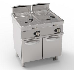 Friggitrice gas vasca doppia 13+13lt con fondo V freestanding su vano chiuso – Tecnoinox