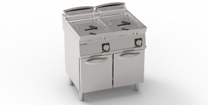 Friggitrice elettrica vasca doppia 13+13lt con resistenze rotanti in vasca freestanding su vano chiuso – Tecnoinox