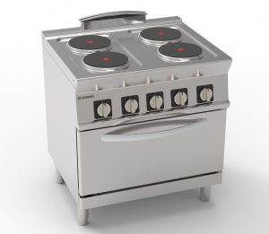 Cucina elettrica 4 piastre ermetiche tonde (diam 22cm – 8.7in) su forno elettrico convezione GN1/1 con 1 griglia – Tecnoinox