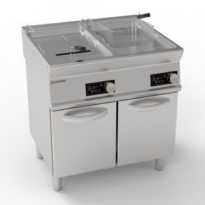 Friggitrice elettrica vasca doppia 17+17lt a controllo elettronico con resistenze rotanti in vasca freestanding su vano chiuso – TECNO 74 – Tecnoinox