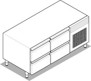 Base refrigerata GN1/1 – 4 cassetti con gas R290 Tecno74 dim. cm 120x65x62h – Tecnoinox