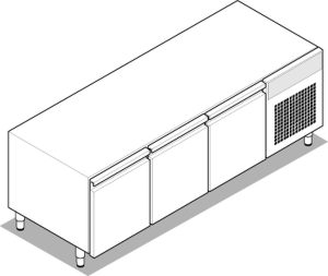 Base refrigerata GN1/1 – 3 porte con gas R290 Tecno74 dim. cm 160x65x62h – Tecnoinox