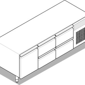 Base refrigerata GN1/1 – 1 porta – 4 cassetti con gas R290 Tecno74 dim. cm 160x65x62h – Tecnoinox