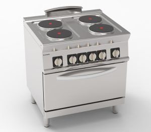 Cucina elettrica 4 piastre tonde ermetiche su forno elettrico statico GN2/1 con 1 griglia (diam 22cm – 8.7in) – Tecnoinox