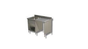 Lavello su fianchi e ripiano Inoxgastroshop 1 vasca con vano pattumiera destro 1400×600 mm – AISI 304