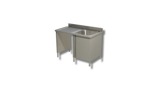Lavello su fianchi e ripiano Inoxgastroshop 1 vasca con vano pattumiera sinistro 1400×600 mm – AISI 304