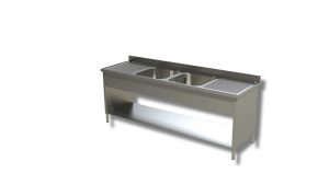 Lavello su fianchi e ripiano Inoxgastroshop 2 vasche con 2 gocciolatoi 2400×700 mm – AISI 304