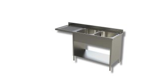 Lavello su fianchi e ripiano Inoxgastroshop 2 vasche con vano lavastoviglie sinistro 1600×700 mm – AISI 304