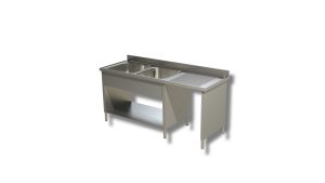 Lavello su fianchi e ripiano Inoxgastroshop 2 vasche con vano pattumiera destro 1800×700 mm – AISI 304