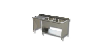 Lavello su fianchi e ripiano Inoxgastroshop 2 vasche con vano pattumiera sinistro 1800×700 mm – AISI 304