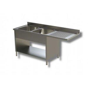 Lavello su fianchi e ripiano Inoxgastroshop 2 vasche con gocciolatoio destro 1800×600 mm – AISI 304