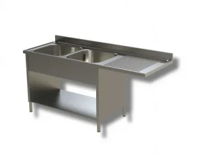 Lavello su fianchi e ripiano Inoxgastroshop 2 vasche con gocciolatoio destro 1800×700 mm – AISI 304
