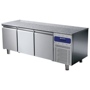 Mastro GO – Tavolo refrigerato pasticceria a 3 porte 600×400 mm, piano in granito, -2°/+8°C – BNZ0042