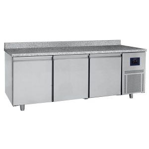 Virtus – Tavolo refrigerato pasticceria a 3 porte 600x400 mm, piano in granito con alzatina, -2°/+8°C - WiFi – BNZ0005/FN