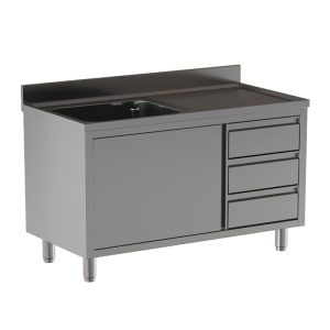 Lavello armadiato Inoxgastroshop con cassettiera 1 vasca e gocciolatoio destro 1100×700 mm – AISI 304
