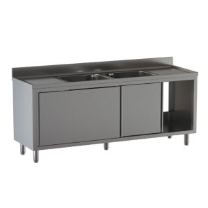 Lavello armadiato Inoxgastroshop 2 vasche con 2 gocciolatoi 2200×600 mm – AISI 304