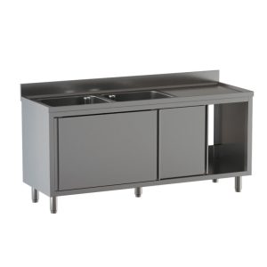 Lavello armadiato Inoxgastroshop 2 vasche con gocciolatoio destro 1700×700 mm – AISI 304