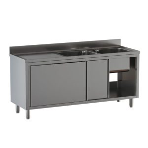 Lavello armadiato Inoxgastroshop 2 vasche con gocciolatoio sinistro 1500×600 mm – AISI 304