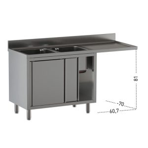 Lavello armadiato Inoxgastroshop 2 vasche con vano lavastoviglie destro 1600×700 mm – AISI 304