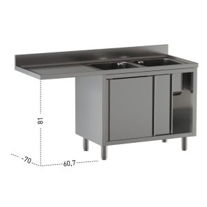 Lavello armadiato Inoxgastroshop 2 vasche con vano lavastoviglie sinistro 2000×700 mm – AISI 304
