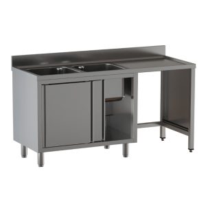 Lavello armadiato Inoxgastroshop 2 vasche con vano pattumiera destro 2000×600 mm – AISI 304
