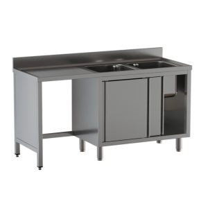 Lavello armadiato Inoxgastroshop 2 vasche con vano pattumiera sinistro 1800×700 mm – AISI 304
