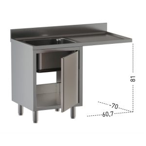 Lavello armadiato Inoxgastroshop 1 vasca con vano lavastoviglie destro 1400×700 mm – AISI 304