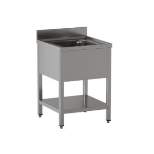 Lavello a 1 vasca – su gambe con ripiano – con alzatina – 500 × 600 × 850 mm