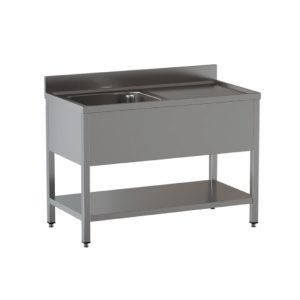 Lavello a 1 vasca – gocciolatoio a destra – su gambe con ripiano – 1000 × 600 × 850 mm
