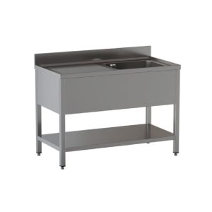 Lavello a 1 vasca – gocciolatoio a sinistra – su gambe con ripiano – 1300 × 700 × 850 mm